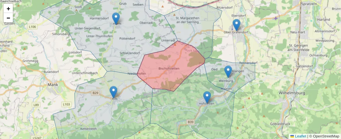 Karte des Postleitzahlen Bereichs  und der umliegenden Postleitzahlen in Deutschland