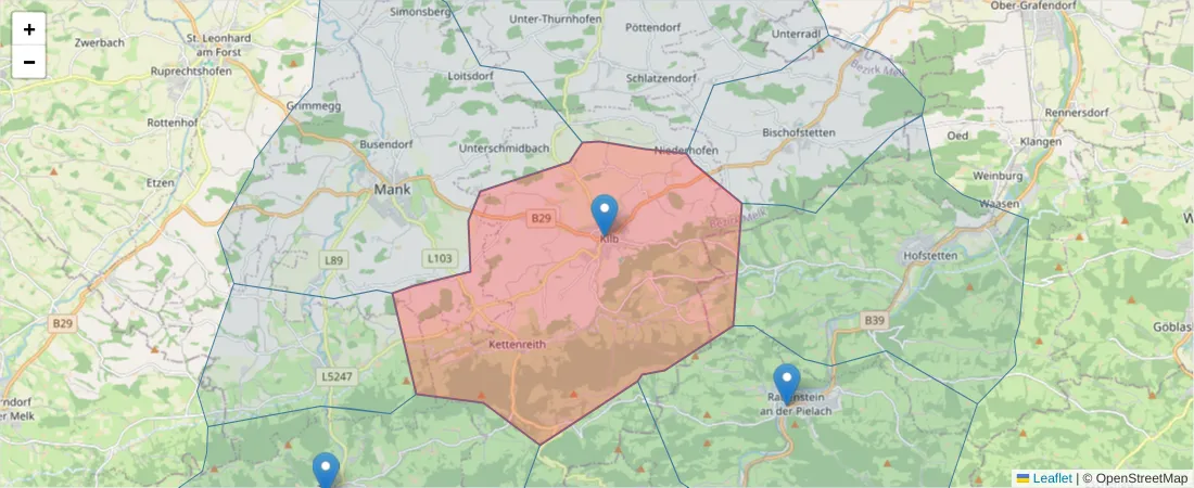 Karte des Postleitzahlen Bereichs  und der umliegenden Postleitzahlen in Deutschland