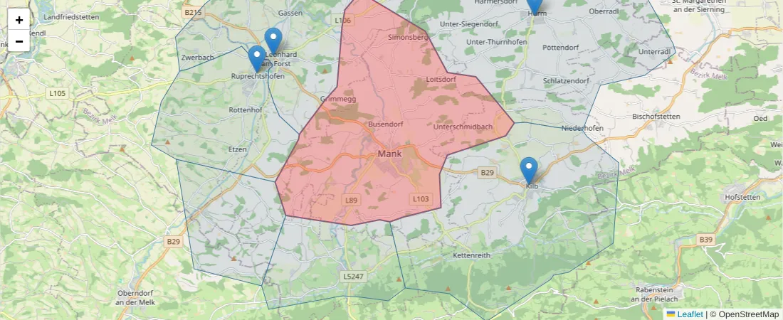 Karte des Postleitzahlen Bereichs  und der umliegenden Postleitzahlen in Deutschland