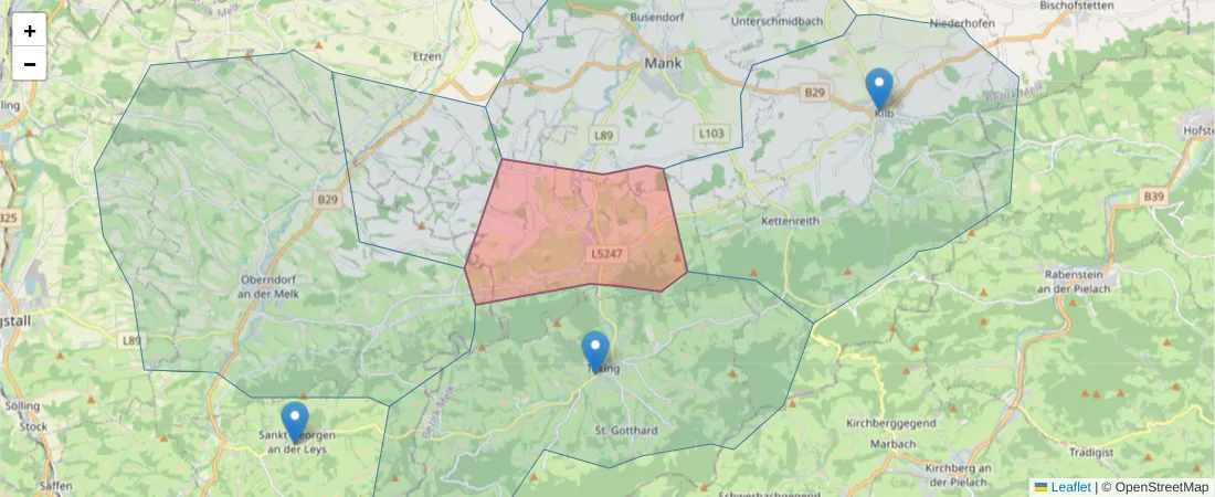 Karte des Postleitzahlen Bereichs  und der umliegenden Postleitzahlen in Deutschland