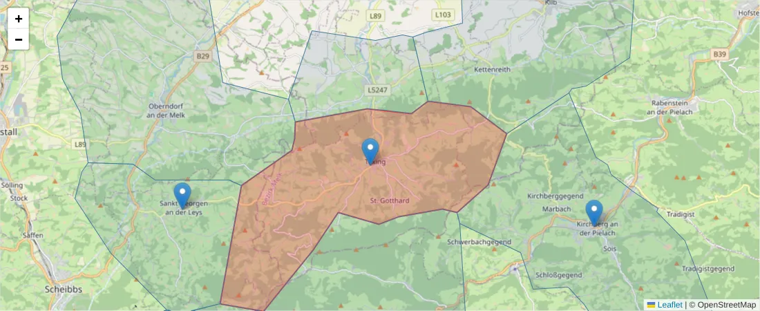 Karte des Postleitzahlen Bereichs  und der umliegenden Postleitzahlen in Deutschland