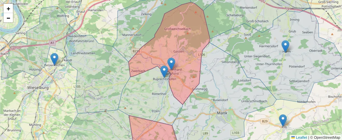 Karte des Postleitzahlen Bereichs  und der umliegenden Postleitzahlen in Deutschland
