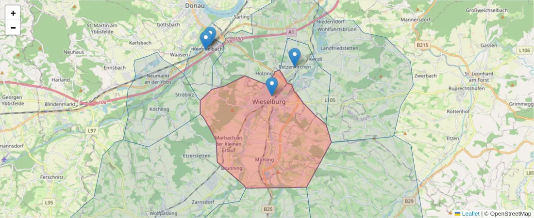 Karte des Postleitzahlen Bereichs  und der umliegenden Postleitzahlen in Deutschland