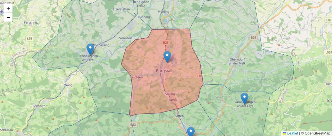 Karte des Postleitzahlen Bereichs  und der umliegenden Postleitzahlen in Deutschland