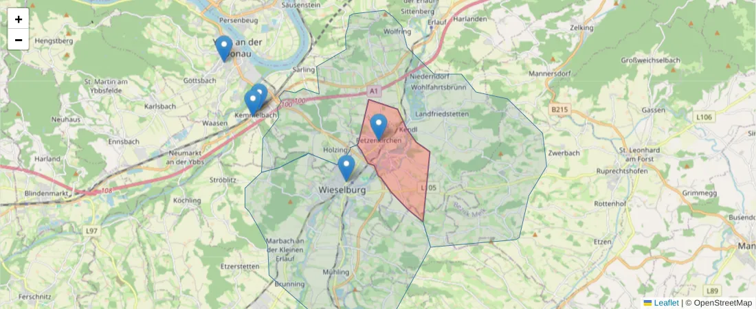 Karte des Postleitzahlen Bereichs  und der umliegenden Postleitzahlen in Deutschland