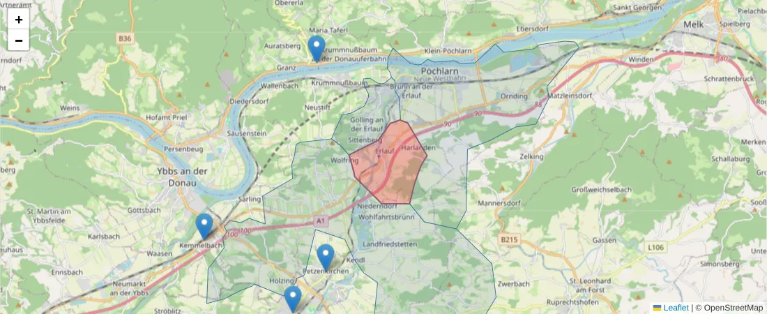 Karte des Postleitzahlen Bereichs  und der umliegenden Postleitzahlen in Deutschland