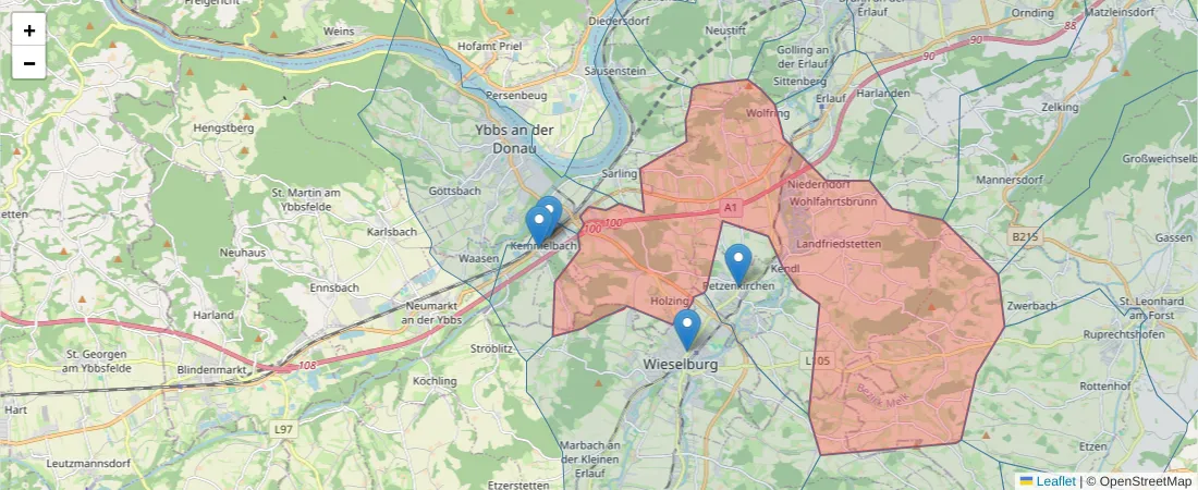 Karte des Postleitzahlen Bereichs  und der umliegenden Postleitzahlen in Deutschland