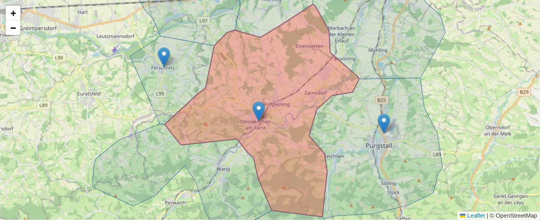Karte des Postleitzahlen Bereichs  und der umliegenden Postleitzahlen in Deutschland