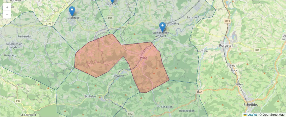 Karte des Postleitzahlen Bereichs  und der umliegenden Postleitzahlen in Deutschland