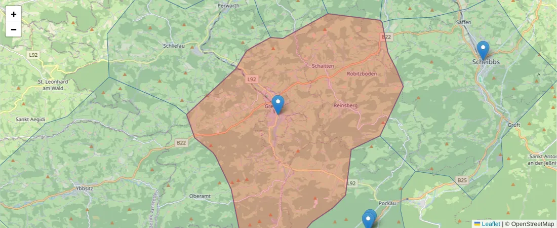 Karte des Postleitzahlen Bereichs  und der umliegenden Postleitzahlen in Deutschland