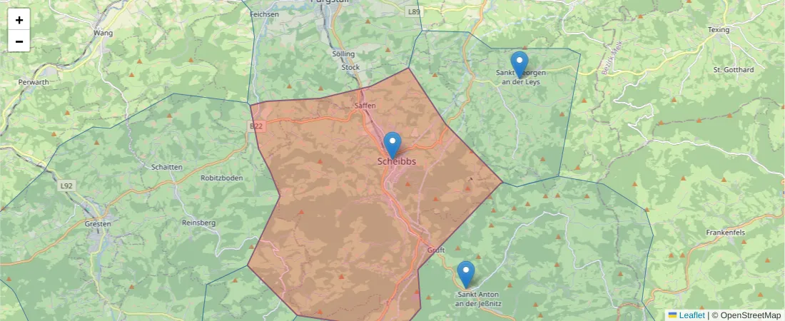 Karte des Postleitzahlen Bereichs  und der umliegenden Postleitzahlen in Deutschland