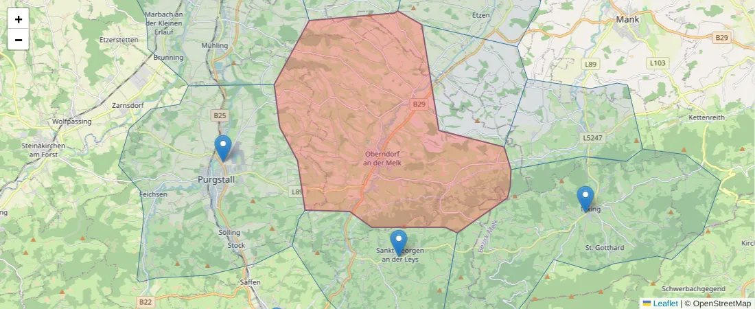 Karte des Postleitzahlen Bereichs  und der umliegenden Postleitzahlen in Deutschland