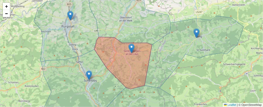 Karte des Postleitzahlen Bereichs  und der umliegenden Postleitzahlen in Deutschland