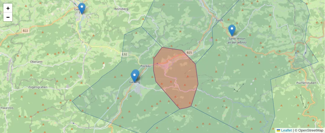 Karte des Postleitzahlen Bereichs  und der umliegenden Postleitzahlen in Deutschland