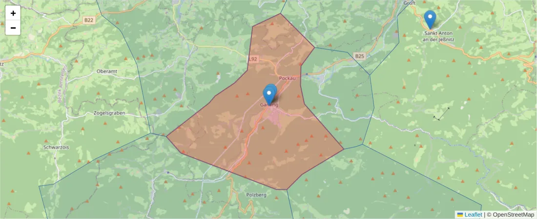 Karte des Postleitzahlen Bereichs  und der umliegenden Postleitzahlen in Deutschland