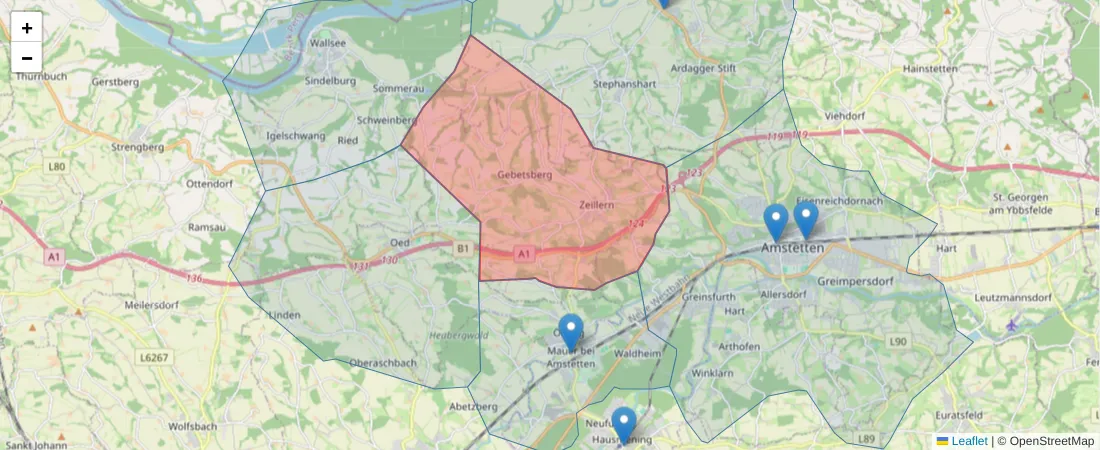 Karte des Postleitzahlen Bereichs  und der umliegenden Postleitzahlen in Deutschland