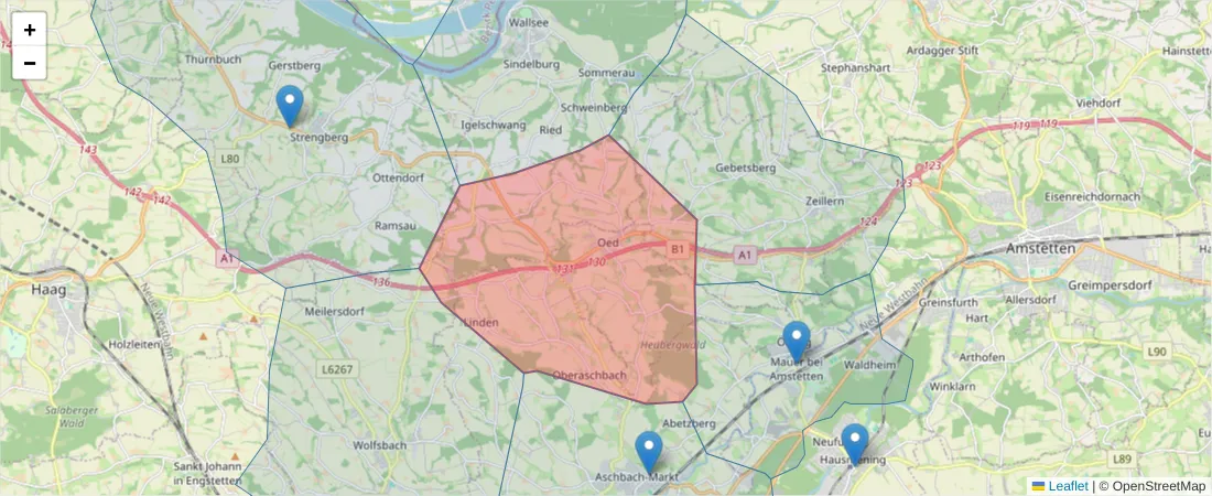 Karte des Postleitzahlen Bereichs  und der umliegenden Postleitzahlen in Deutschland