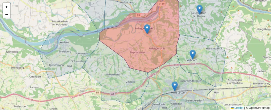 Karte des Postleitzahlen Bereichs  und der umliegenden Postleitzahlen in Deutschland