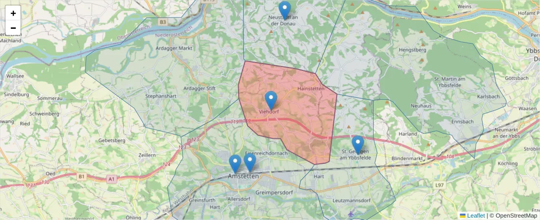Karte des Postleitzahlen Bereichs  und der umliegenden Postleitzahlen in Deutschland