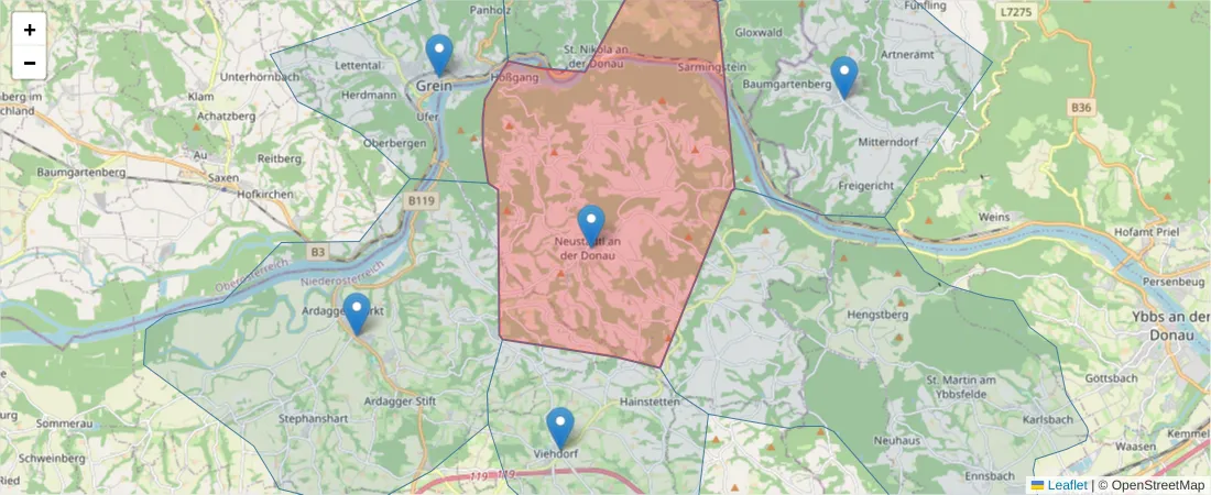Karte des Postleitzahlen Bereichs  und der umliegenden Postleitzahlen in Deutschland