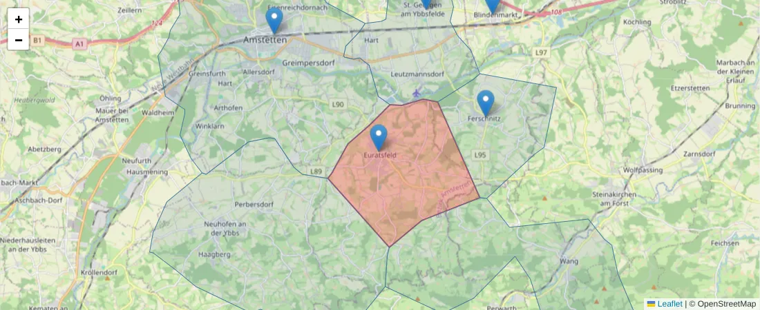 Karte des Postleitzahlen Bereichs  und der umliegenden Postleitzahlen in Deutschland