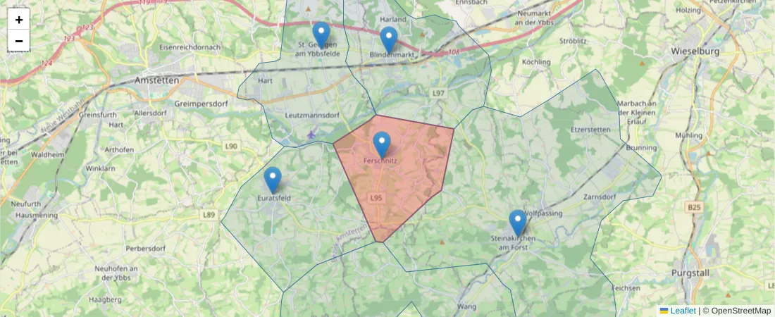 Karte des Postleitzahlen Bereichs  und der umliegenden Postleitzahlen in Deutschland
