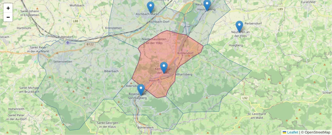 Karte des Postleitzahlen Bereichs  und der umliegenden Postleitzahlen in Deutschland