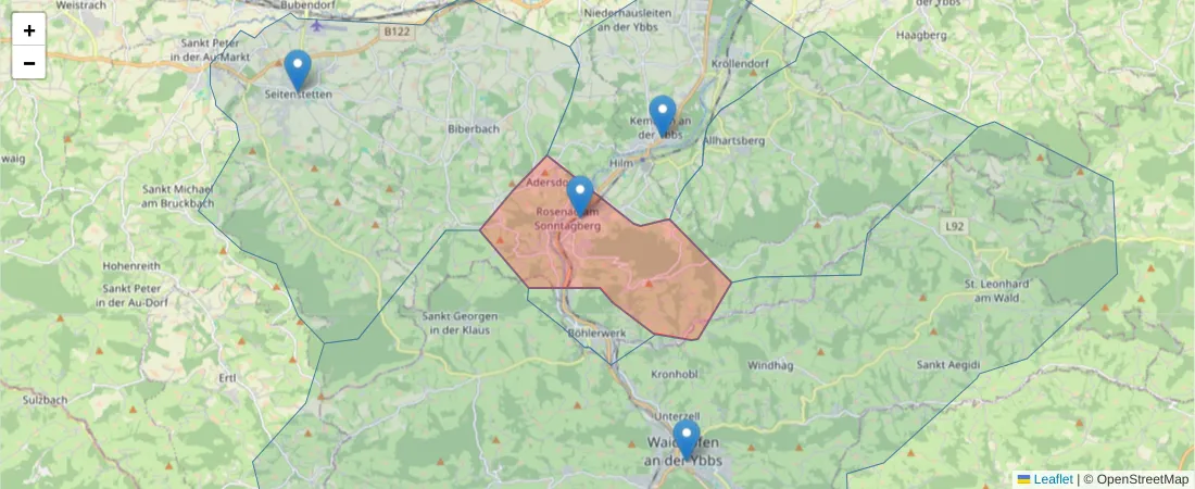 Karte des Postleitzahlen Bereichs  und der umliegenden Postleitzahlen in Deutschland