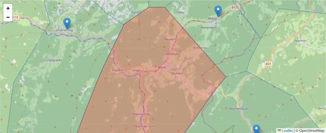 Karte des Postleitzahlen Bereichs  und der umliegenden Postleitzahlen in Deutschland