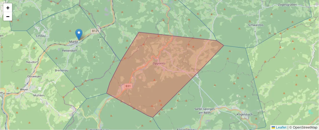Karte des Postleitzahlen Bereichs  und der umliegenden Postleitzahlen in Deutschland