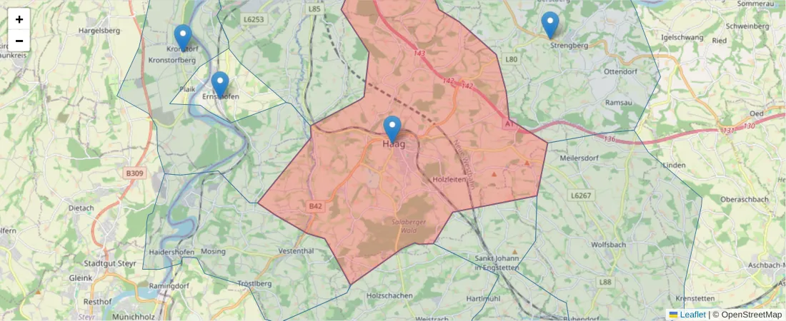 Karte des Postleitzahlen Bereichs  und der umliegenden Postleitzahlen in Deutschland