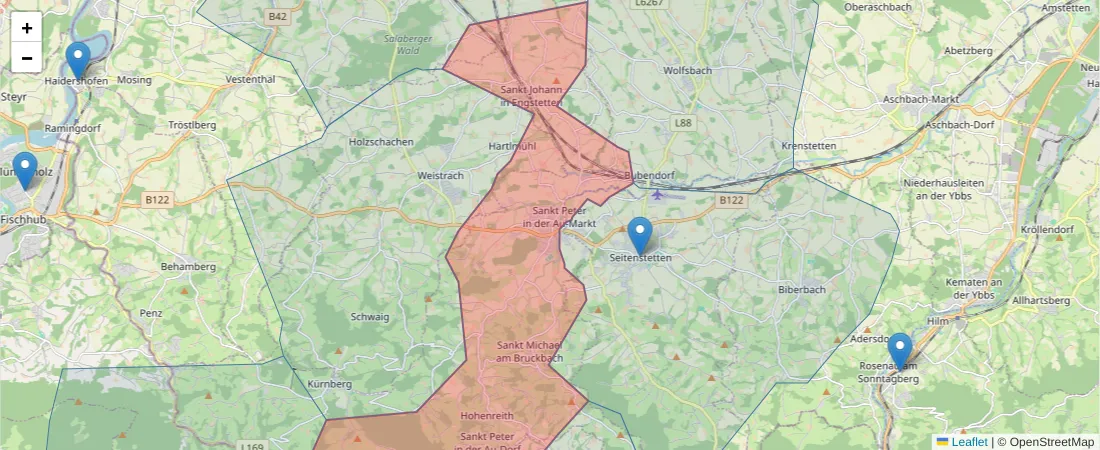 Karte des Postleitzahlen Bereichs  und der umliegenden Postleitzahlen in Deutschland