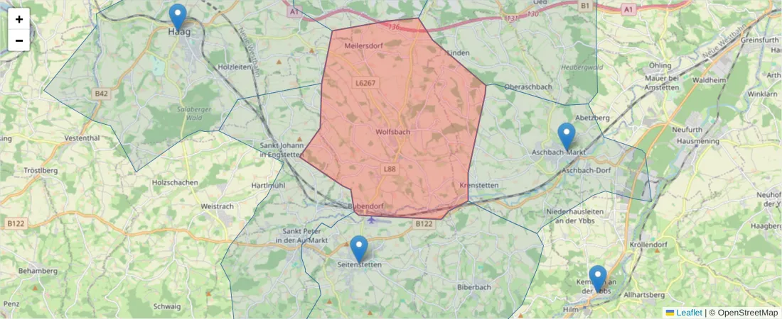 Karte des Postleitzahlen Bereichs  und der umliegenden Postleitzahlen in Deutschland