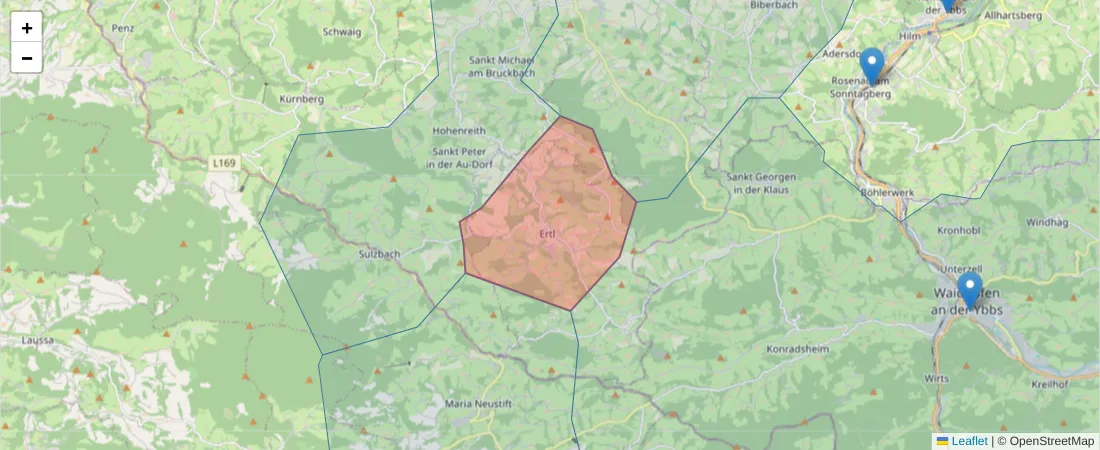 Karte des Postleitzahlen Bereichs  und der umliegenden Postleitzahlen in Deutschland