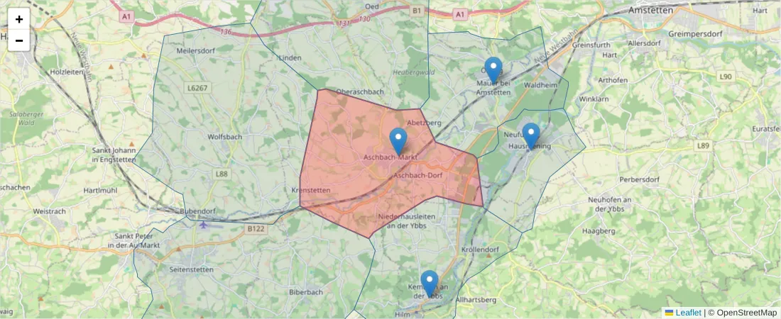 Karte des Postleitzahlen Bereichs  und der umliegenden Postleitzahlen in Deutschland