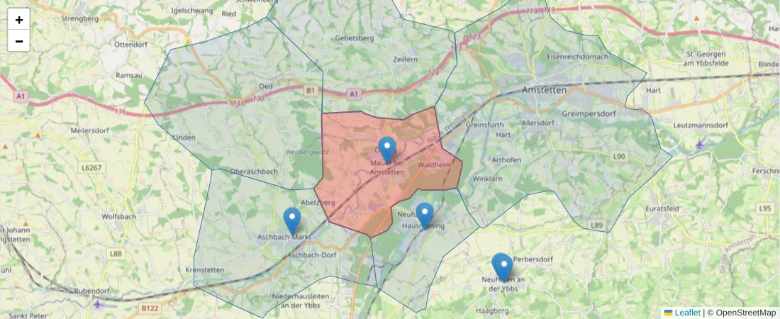 Karte des Postleitzahlen Bereichs  und der umliegenden Postleitzahlen in Deutschland