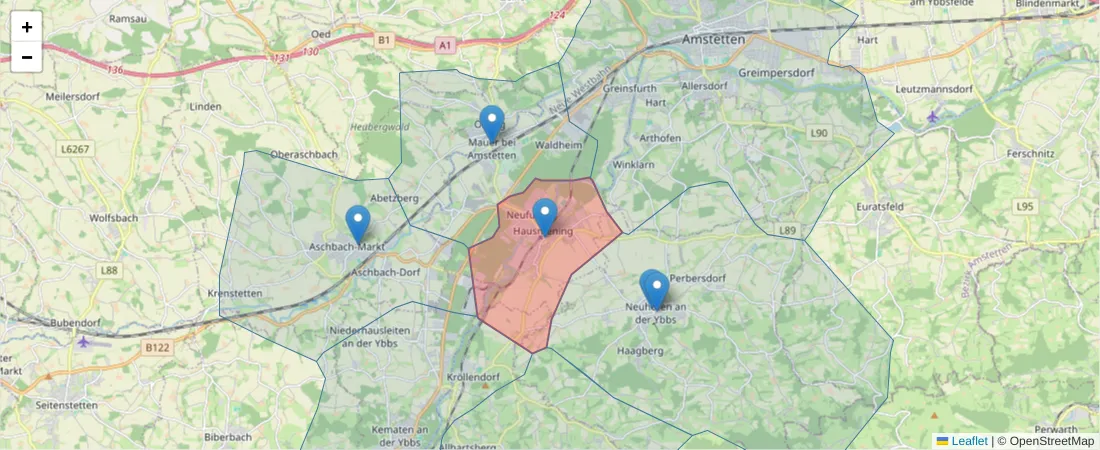 Karte des Postleitzahlen Bereichs  und der umliegenden Postleitzahlen in Deutschland