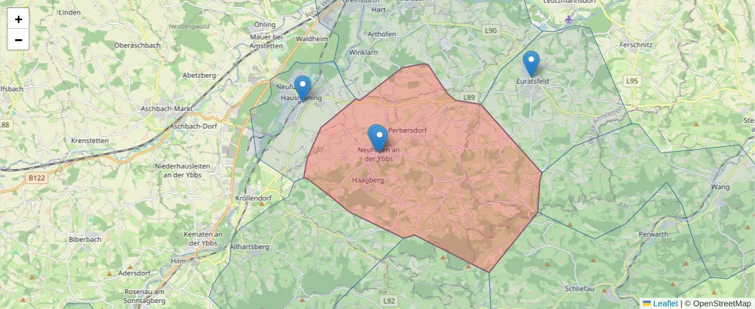 Karte des Postleitzahlen Bereichs  und der umliegenden Postleitzahlen in Deutschland