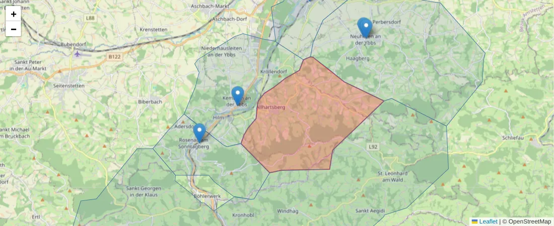 Karte des Postleitzahlen Bereichs  und der umliegenden Postleitzahlen in Deutschland