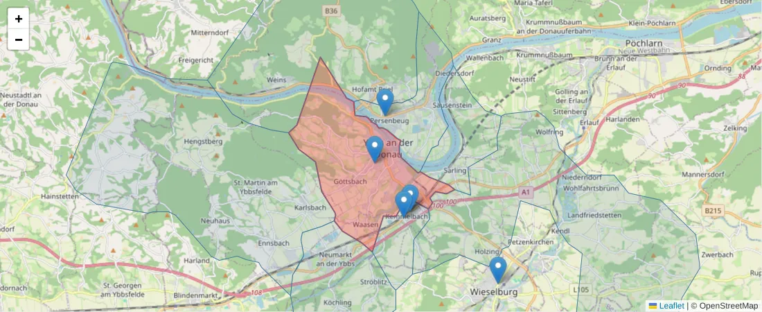Karte des Postleitzahlen Bereichs  und der umliegenden Postleitzahlen in Deutschland