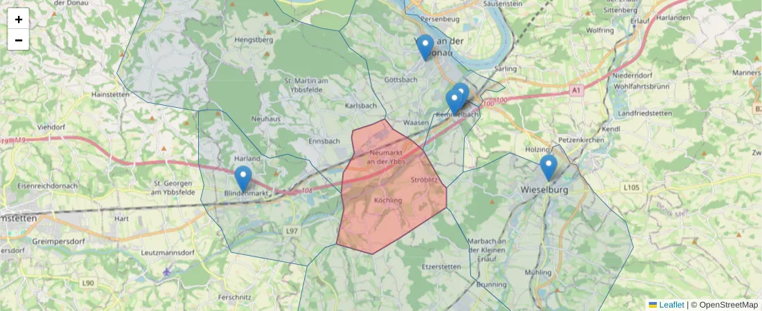 Karte des Postleitzahlen Bereichs  und der umliegenden Postleitzahlen in Deutschland