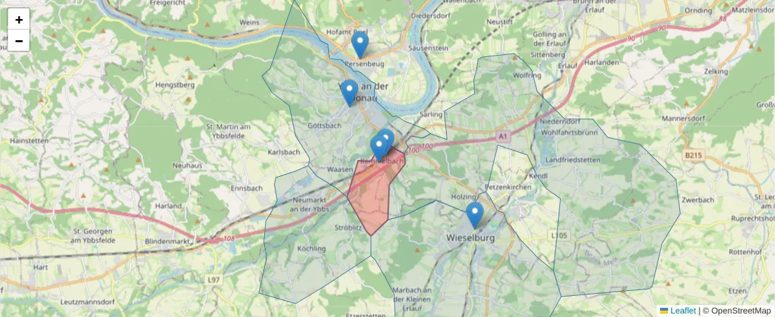Karte des Postleitzahlen Bereichs  und der umliegenden Postleitzahlen in Deutschland