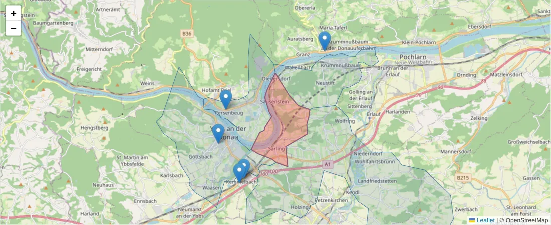 Karte des Postleitzahlen Bereichs  und der umliegenden Postleitzahlen in Deutschland