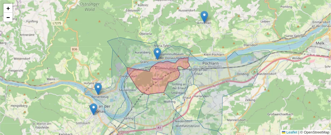 Karte des Postleitzahlen Bereichs  und der umliegenden Postleitzahlen in Deutschland