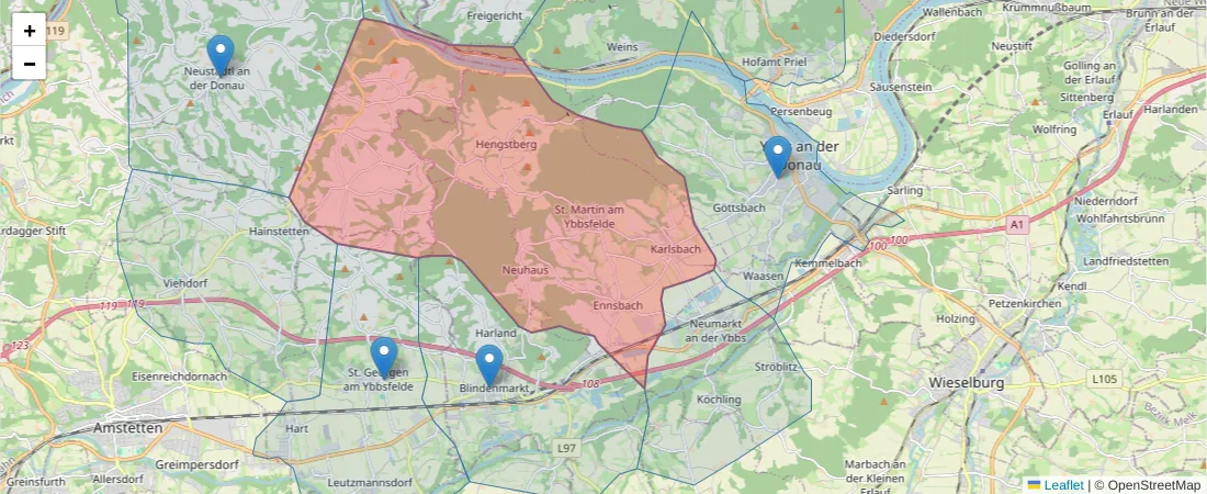 Karte des Postleitzahlen Bereichs  und der umliegenden Postleitzahlen in Deutschland
