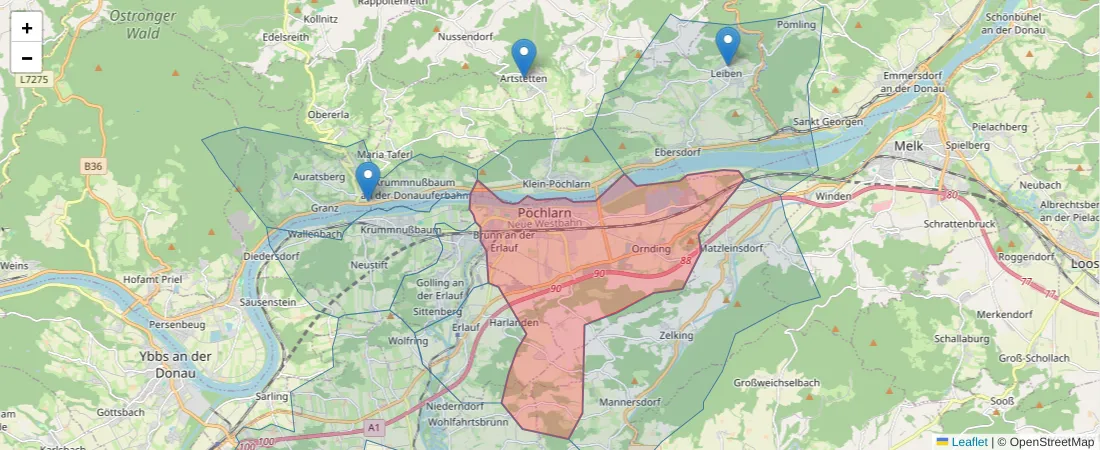 Karte des Postleitzahlen Bereichs  und der umliegenden Postleitzahlen in Deutschland
