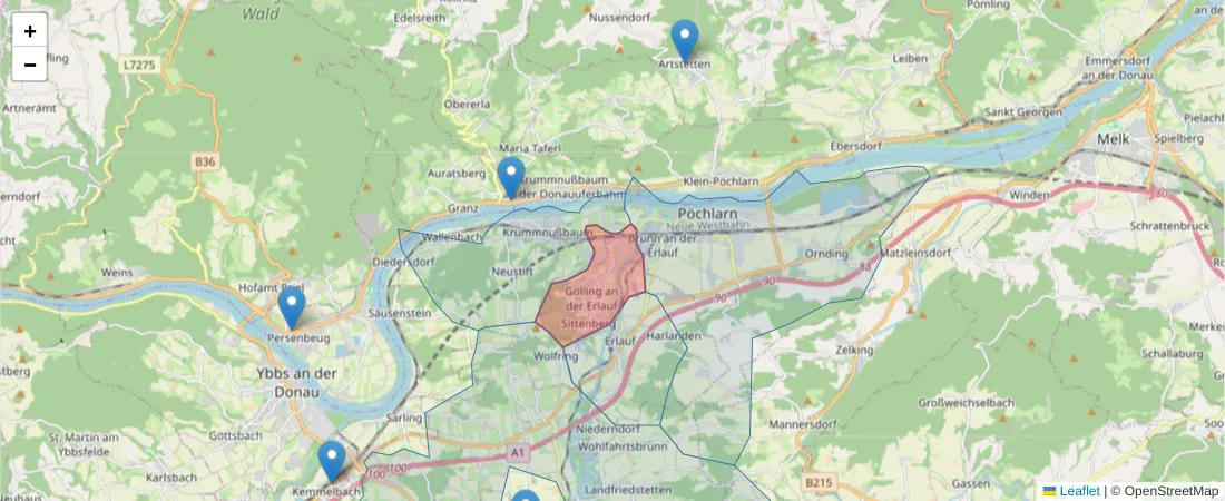 Karte des Postleitzahlen Bereichs  und der umliegenden Postleitzahlen in Deutschland