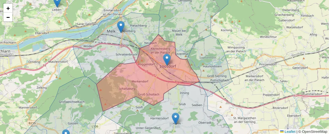 Karte des Postleitzahlen Bereichs  und der umliegenden Postleitzahlen in Deutschland