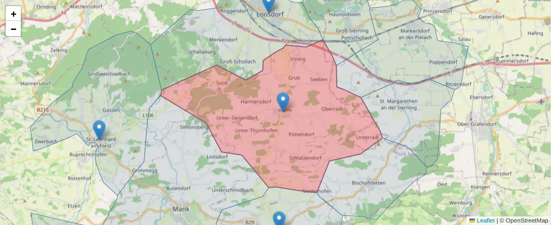 Karte des Postleitzahlen Bereichs  und der umliegenden Postleitzahlen in Deutschland