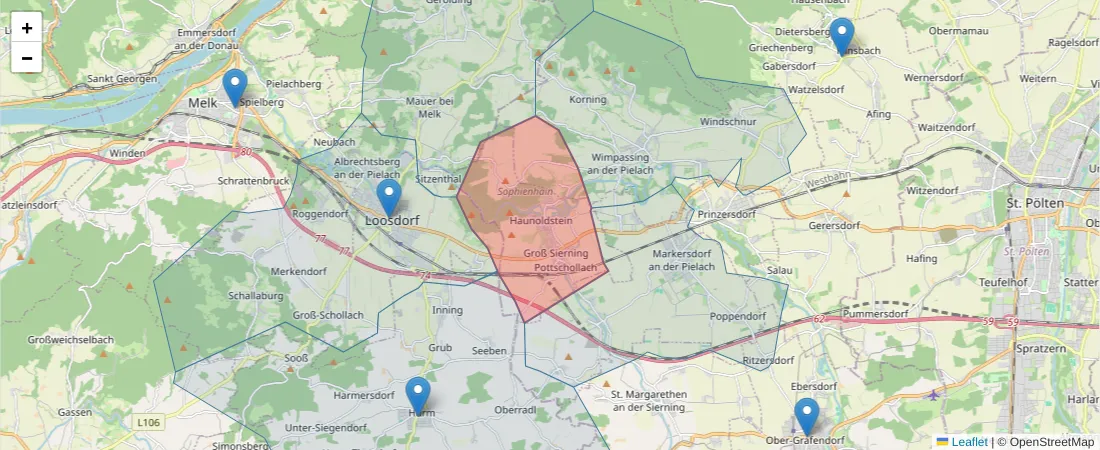 Karte des Postleitzahlen Bereichs  und der umliegenden Postleitzahlen in Deutschland